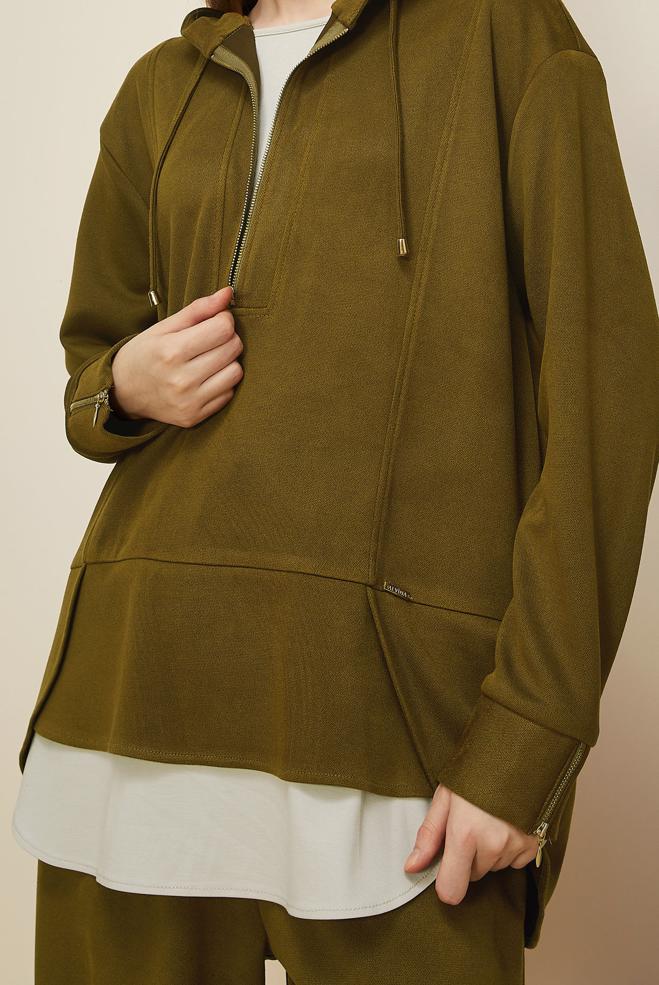 Tesettür giyim YEŞİL PANTOLONLU SÜET TAKIM 46018 - ALVİNA