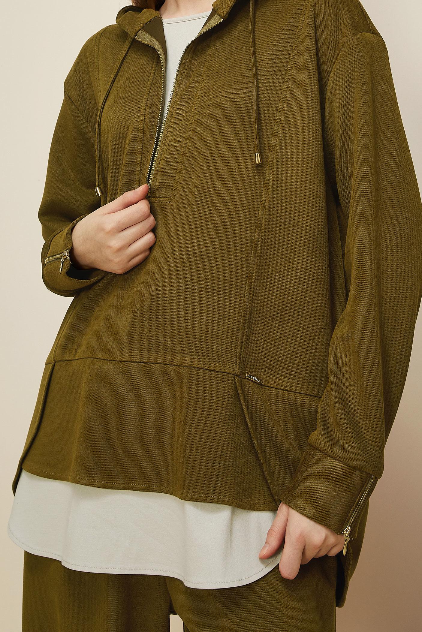 Tesettür giyim YEŞİL PANTOLONLU SÜET TAKIM 46018