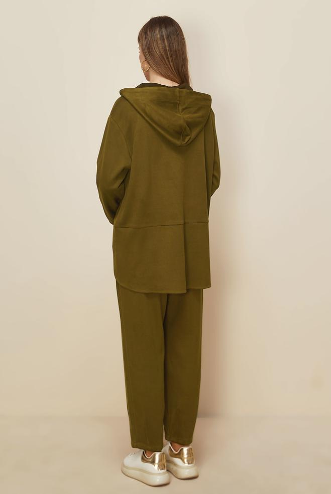 Tesettür giyim YEŞİL PANTOLONLU SÜET TAKIM 46018 - ALVİNA