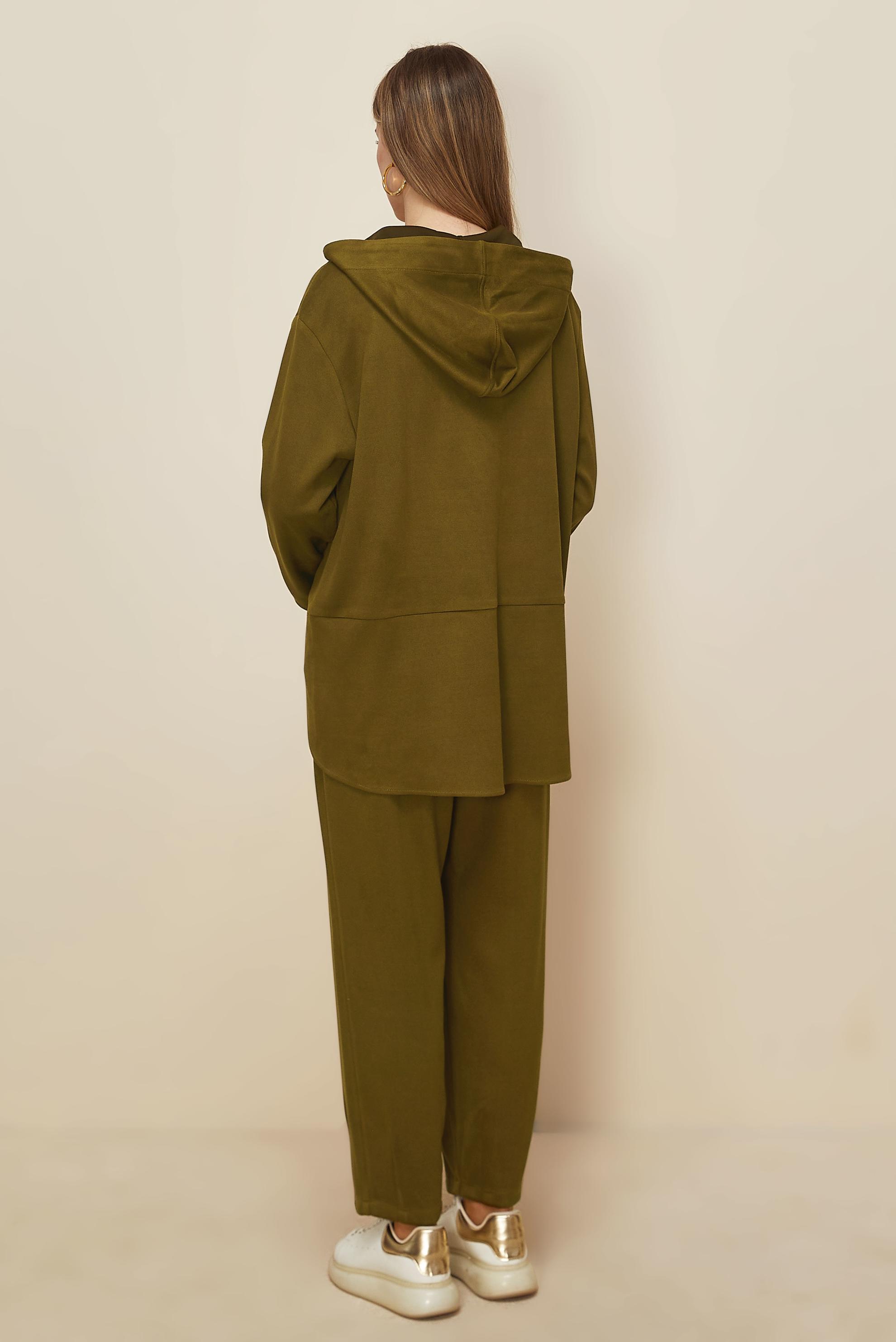 Tesettür giyim YEŞİL PANTOLONLU SÜET TAKIM 46018