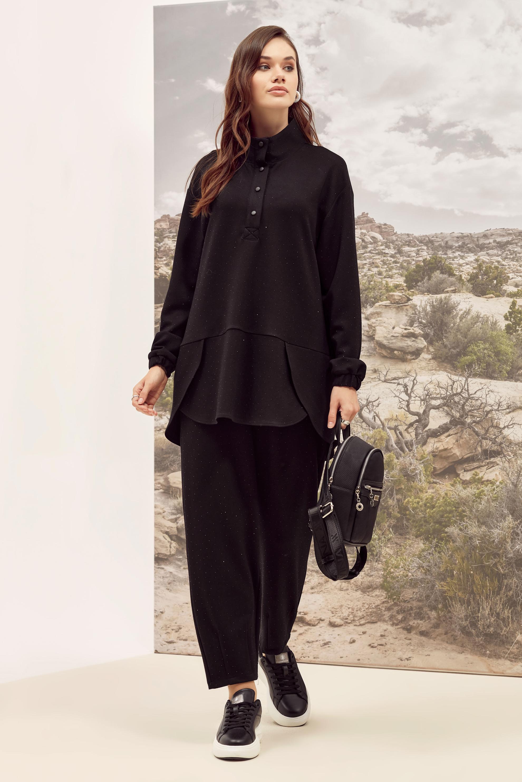 Tesettür giyim SİYAH TAŞLI PANTOLONLU EŞOFMAN TAKIMI 46019