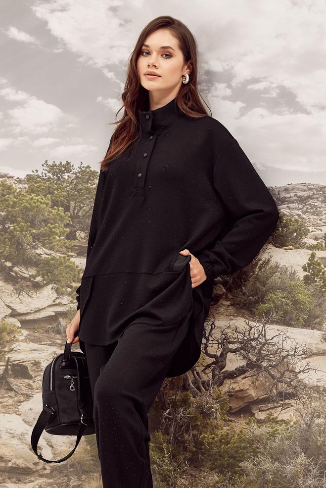 Tesettür giyim SİYAH TAŞLI PANTOLONLU EŞOFMAN TAKIMI 46019 - ALVİNA