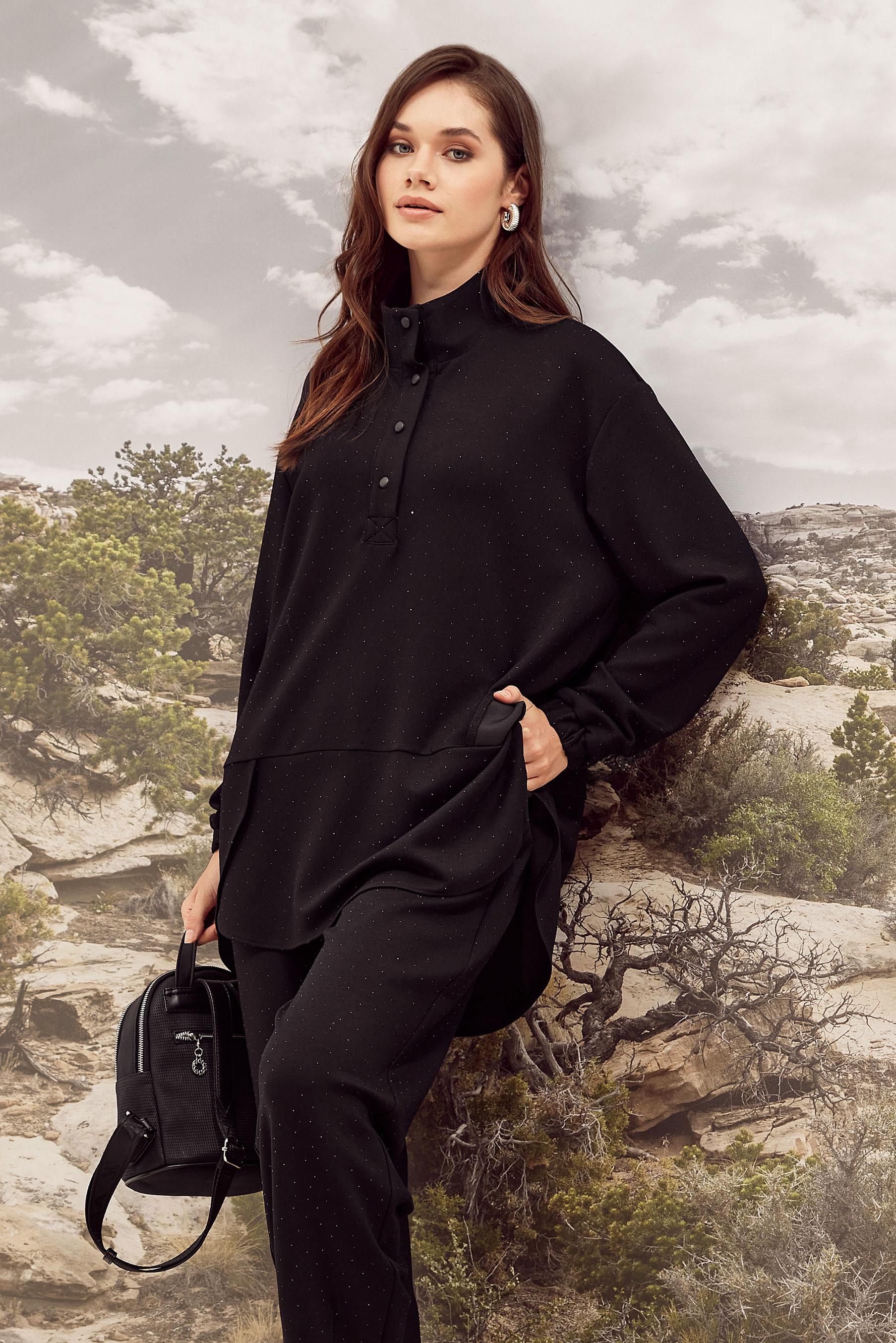 Tesettür giyim SİYAH TAŞLI PANTOLONLU EŞOFMAN TAKIMI 46019