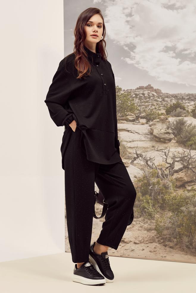 Tesettür giyim SİYAH TAŞLI PANTOLONLU EŞOFMAN TAKIMI 46019 - ALVİNA