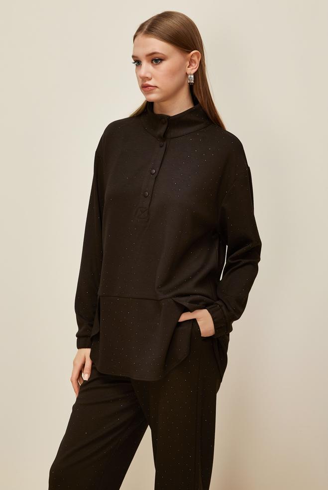 Tesettür giyim KAHVE TAŞLI PANTOLONLU EŞOFMAN TAKIMI 46019 - ALVİNA