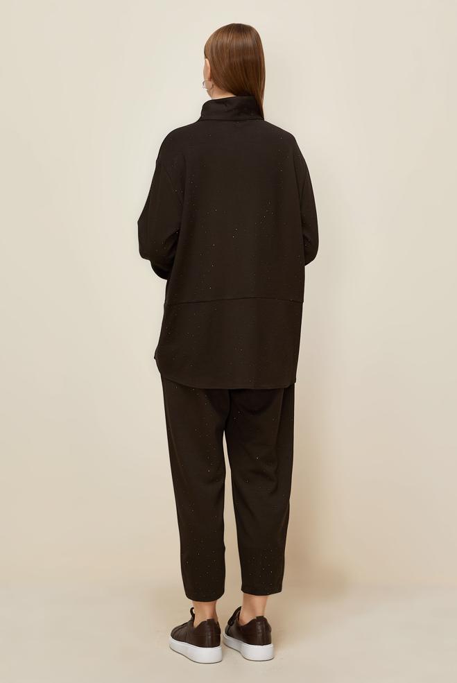 Tesettür giyim KAHVE TAŞLI PANTOLONLU EŞOFMAN TAKIMI 46019 - ALVİNA