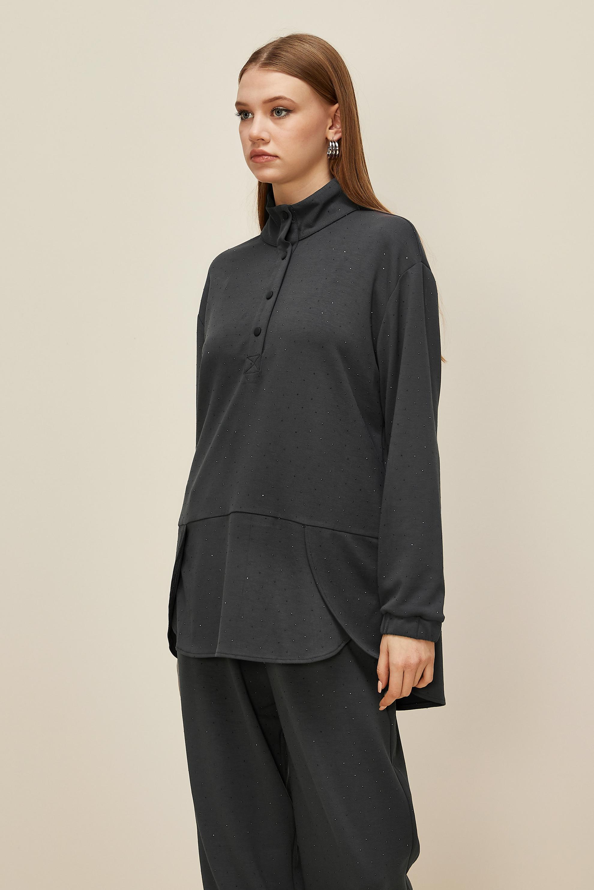 Tesettür giyim GRİ TAŞLI PANTOLONLU EŞOFMAN TAKIMI 46019