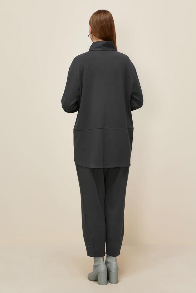 Tesettür giyim GRİ TAŞLI PANTOLONLU EŞOFMAN TAKIMI 46019 - ALVİNA