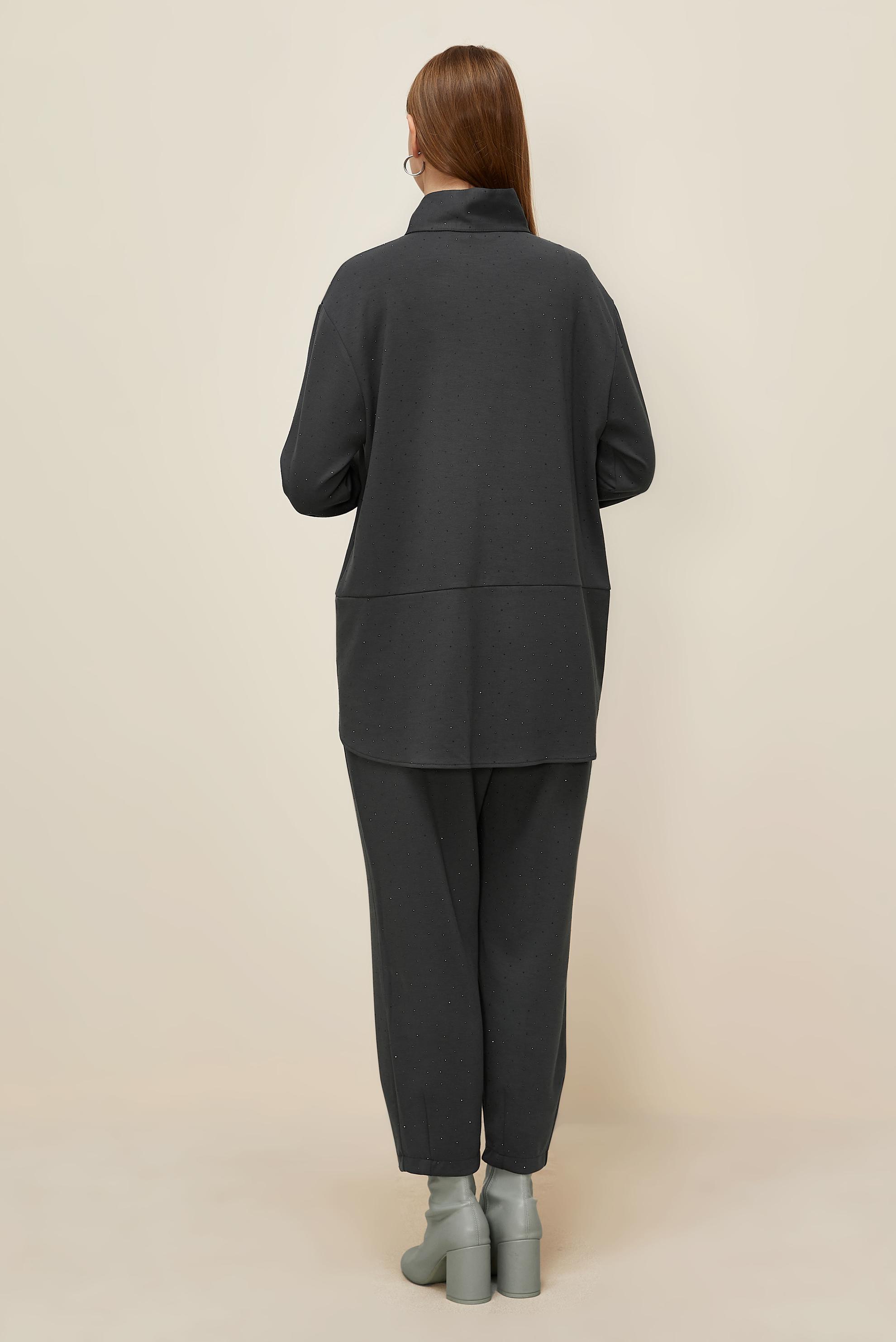 Tesettür giyim GRİ TAŞLI PANTOLONLU EŞOFMAN TAKIMI 46019