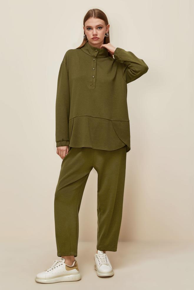 Vêtements hijab VERT ENSEMBLE SURVÊTEMENT AVEC PANTALON 46019 - ALVİNA