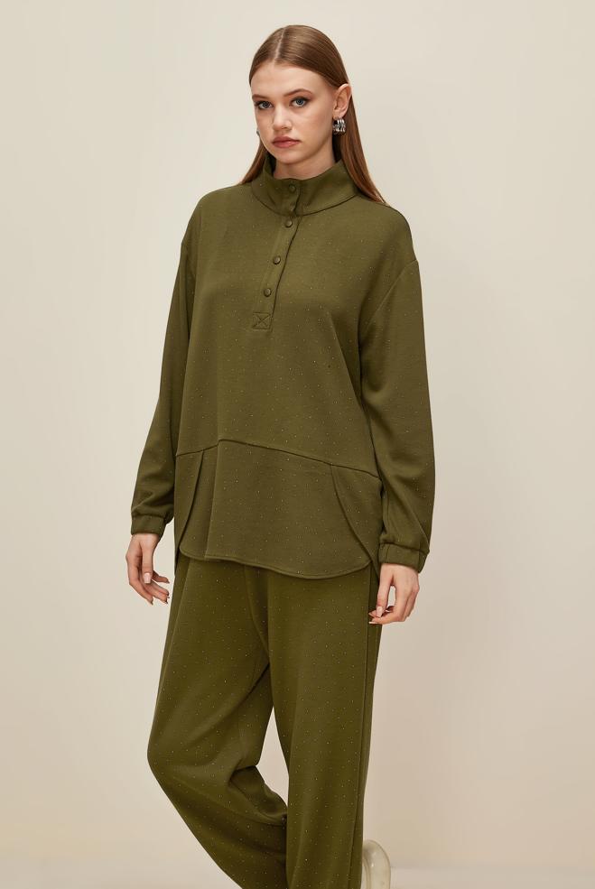 Vêtements hijab VERT ENSEMBLE SURVÊTEMENT AVEC PANTALON 46019 - ALVİNA