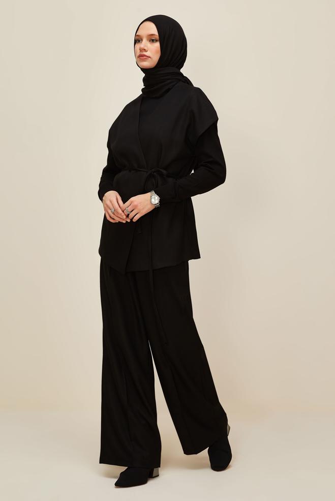 Vêtements hijab NOIR TAILLEUR PANTALON CEINTURÉ 46020 - ALVİNA