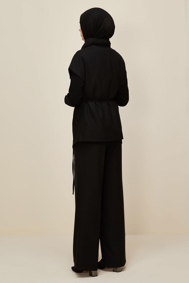 Vêtements hijab NOIR TAILLEUR PANTALON CEINTURÉ 46020 - ALVİNA