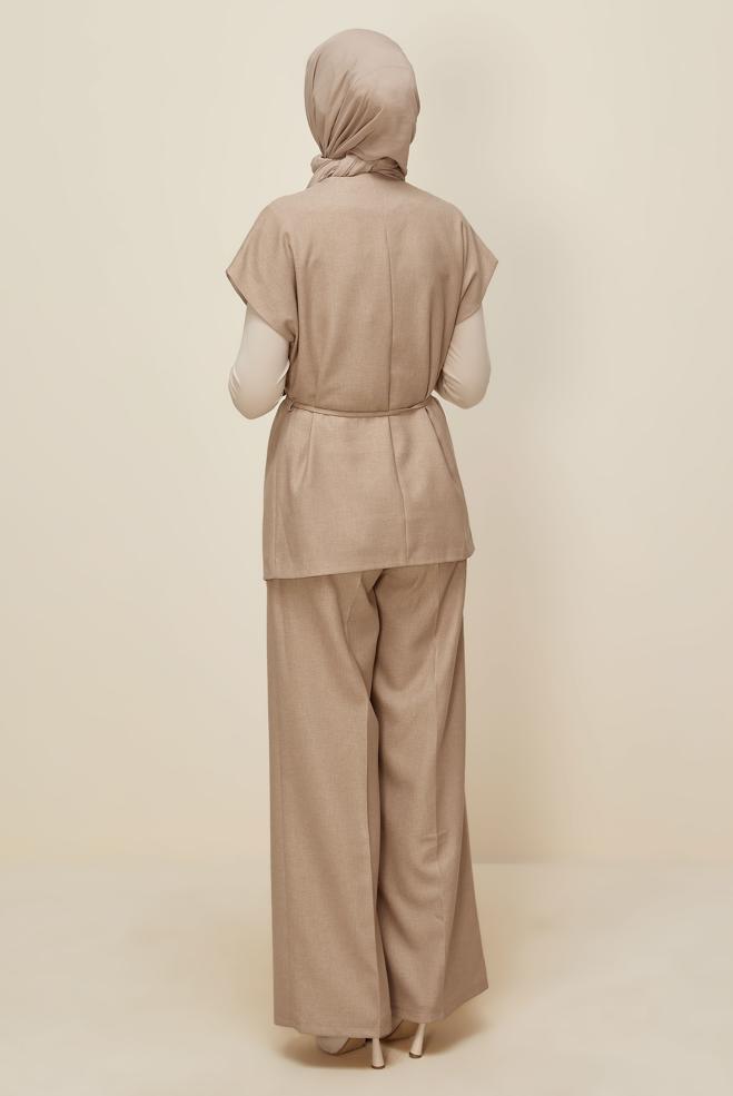 Vêtements hijab BEIGE TAILLEUR PANTALON CEINTURÉ 46020 - ALVİNA