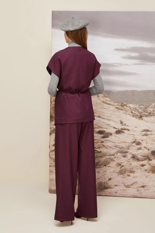 Vêtements hijab PRUNE TAILLEUR PANTALON CEINTURÉ 46020 - ALVİNA