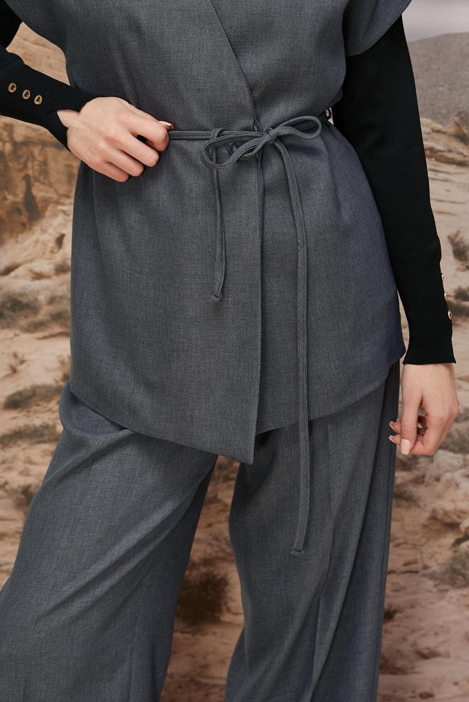 Hijab clothing GREY BELTED PANTSUIT 46020 - ALVİNA