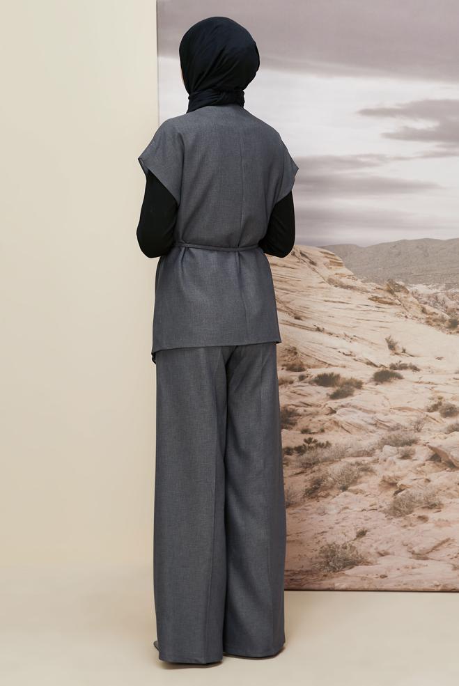 Hijab clothing GREY BELTED PANTSUIT 46020 - ALVİNA