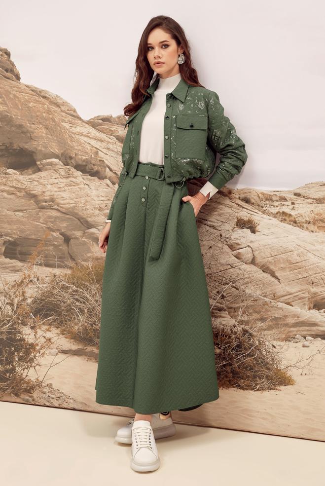 Hijab clothing KHAKI QUILTED SKIRTED SUIT 46037 - ALVİNA