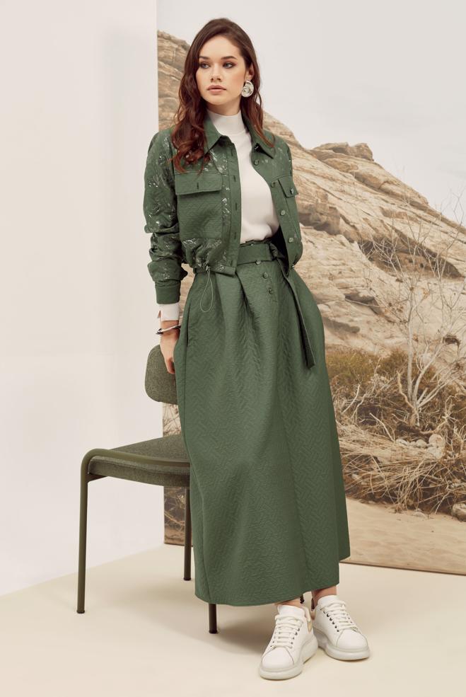 Hijab clothing KHAKI QUILTED SKIRTED SUIT 46037 - ALVİNA