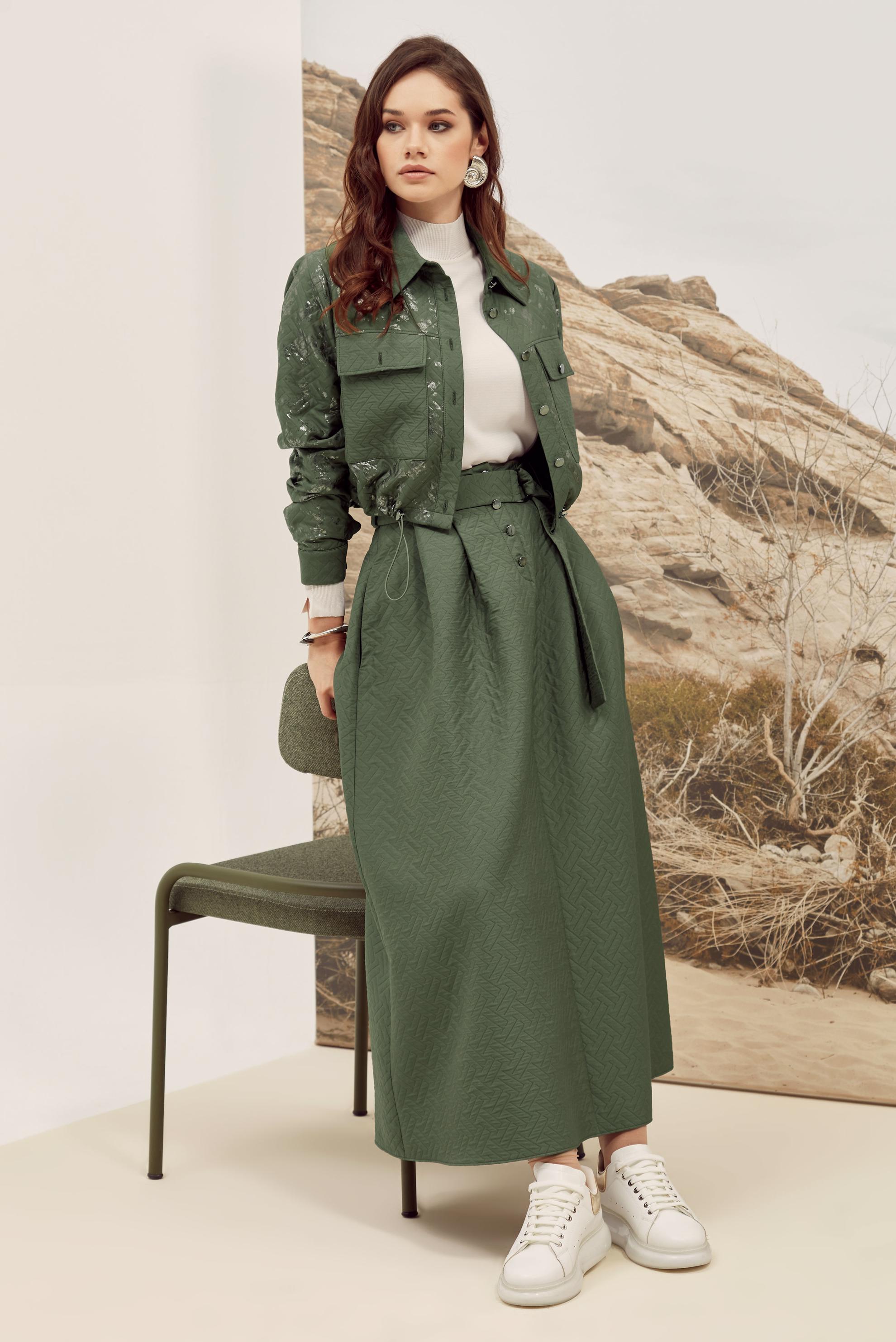 Hijab clothing KHAKI QUILTED SKIRTED SUIT 46037