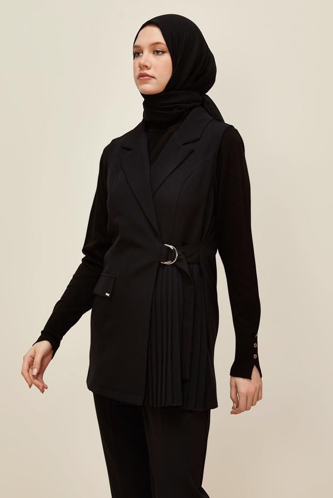 Vêtements hijab NOIR ENSEMBLE PANTALON CEINTURÉ 46042 - ALVİNA