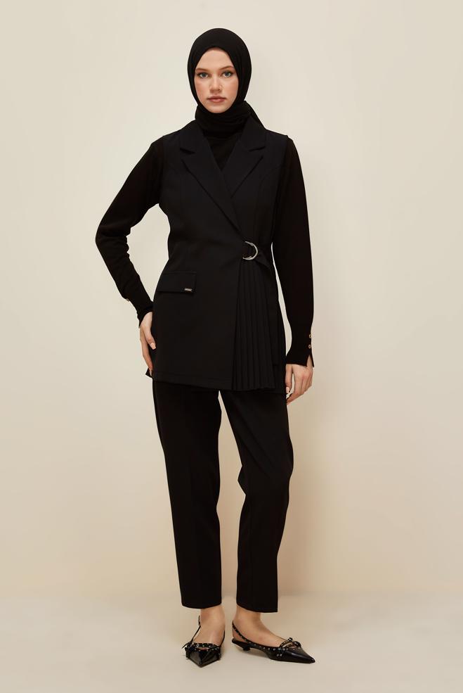 Vêtements hijab NOIR ENSEMBLE PANTALON CEINTURÉ 46042 - ALVİNA