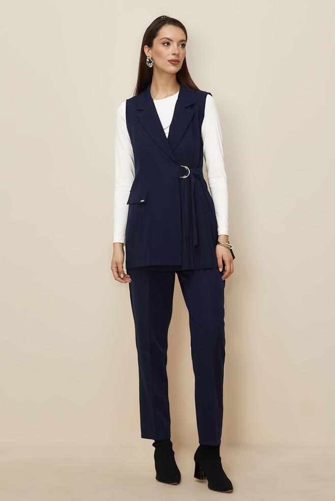 Hijab clothing NAVY BLUE BELTED PANTSUIT 46042 - ALVİNA