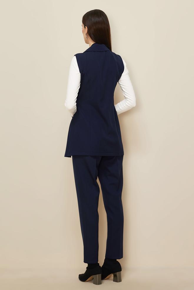 Hijab clothing NAVY BLUE BELTED PANTSUIT 46042 - ALVİNA