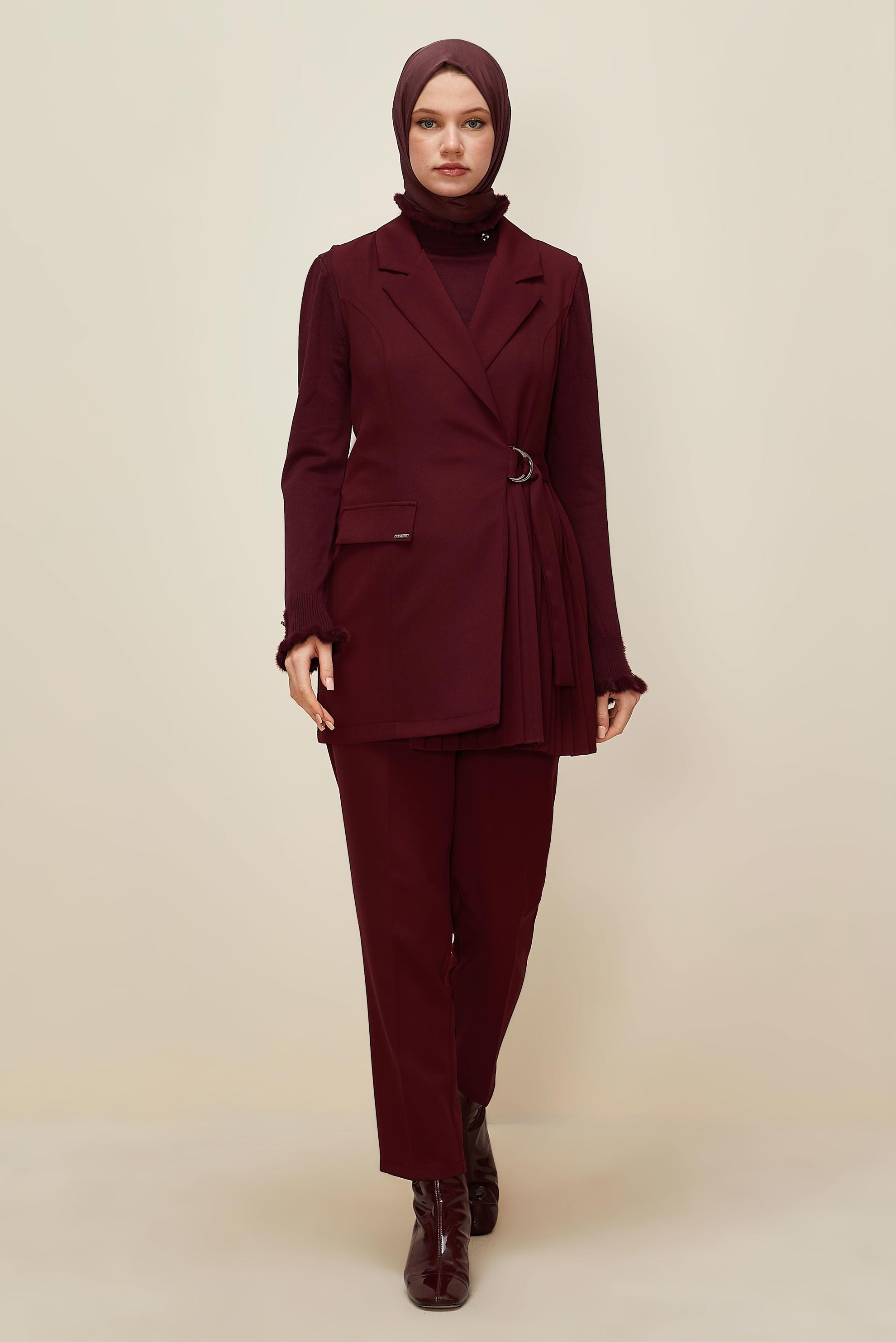 Hijab clothing CLARET RED BELTED PANTSUIT 46042