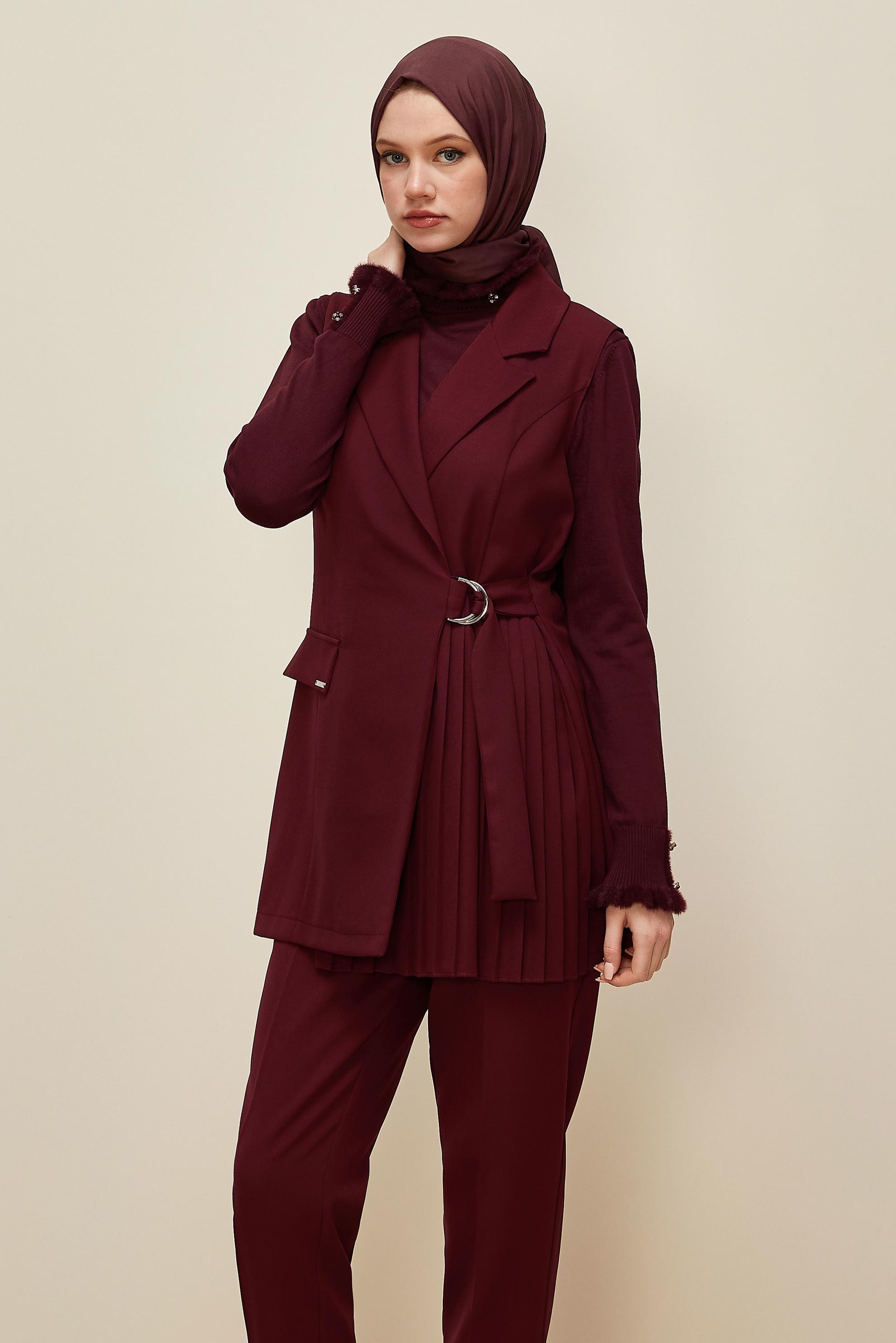 Hijab clothing CLARET RED BELTED PANTSUIT 46042