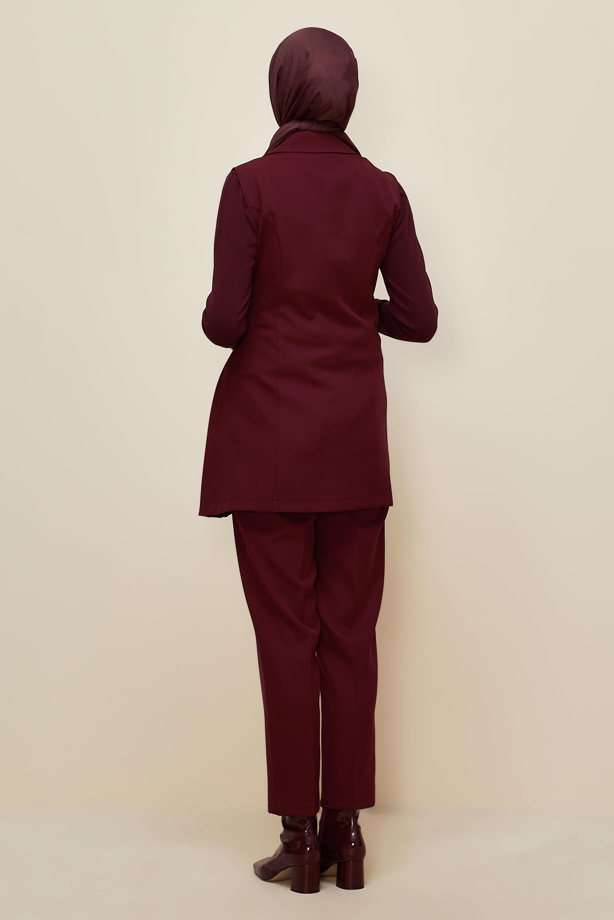 Hijab clothing CLARET RED BELTED PANTSUIT 46042