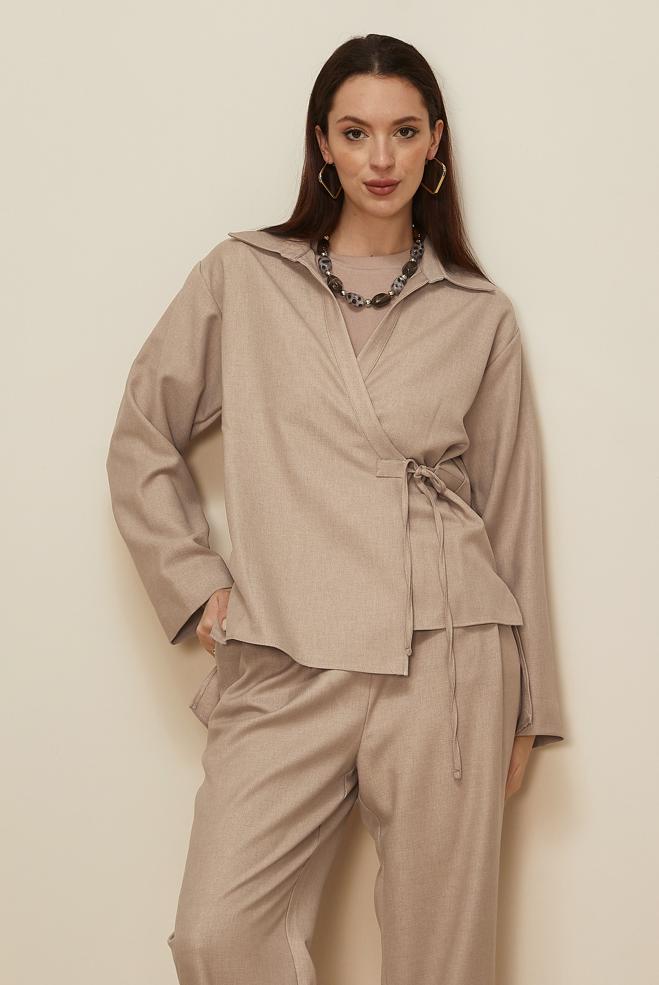 Hijab clothing BEIGE TIE DETAILED PANTSUIT 46045 - ALVİNA