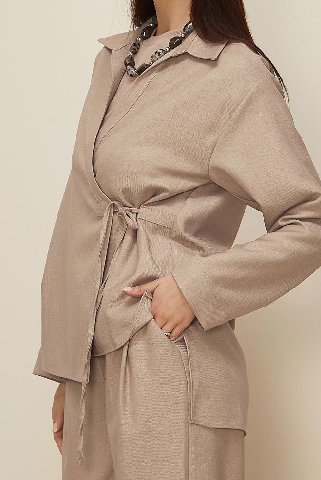 Hijab clothing BEIGE TIE DETAILED PANTSUIT 46045 - ALVİNA