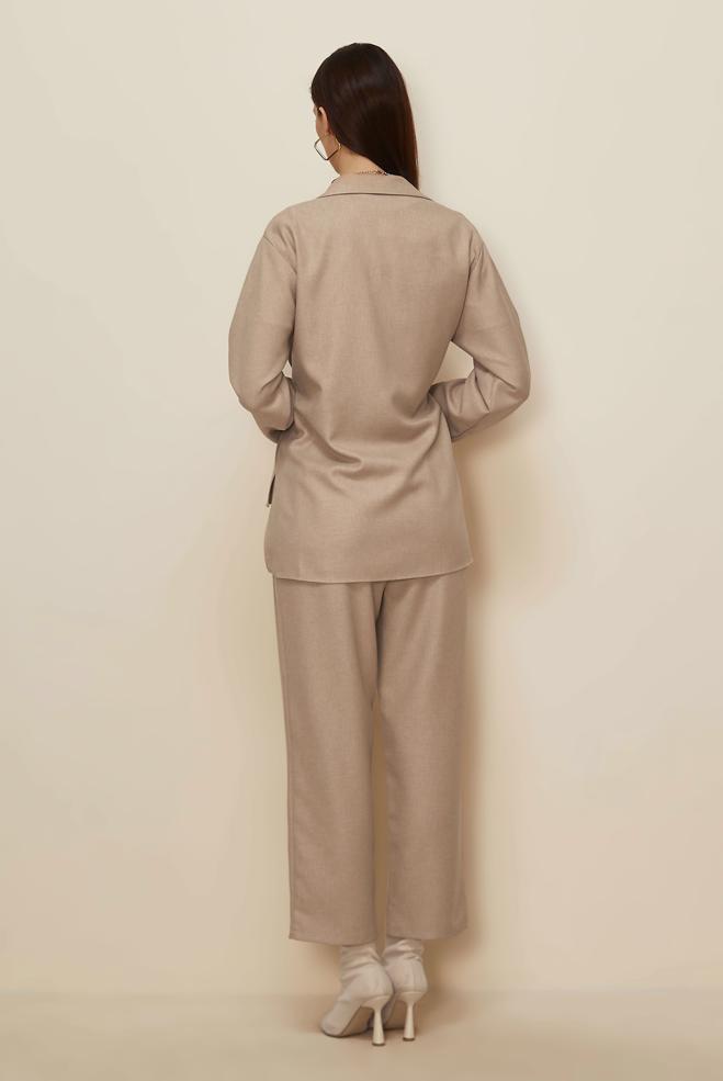 Hijab clothing BEIGE TIE DETAILED PANTSUIT 46045 - ALVİNA