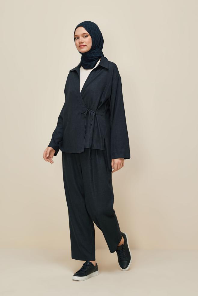 Hijab clothing NAVY BLUE TIE DETAILED PANTSUIT 46045 - ALVİNA
