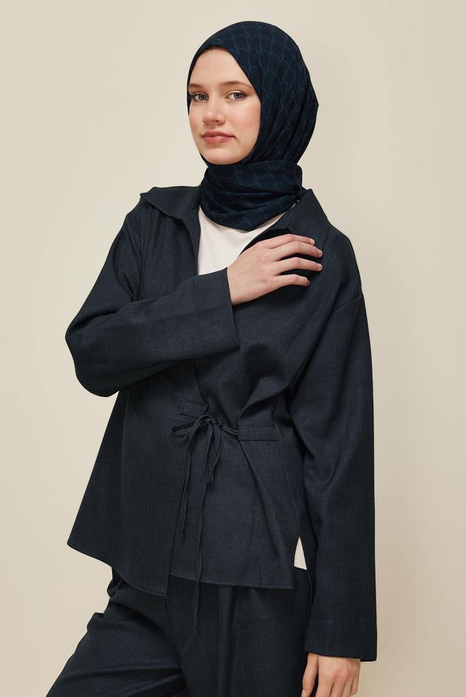 Hijab clothing NAVY BLUE TIE DETAILED PANTSUIT 46045 - ALVİNA