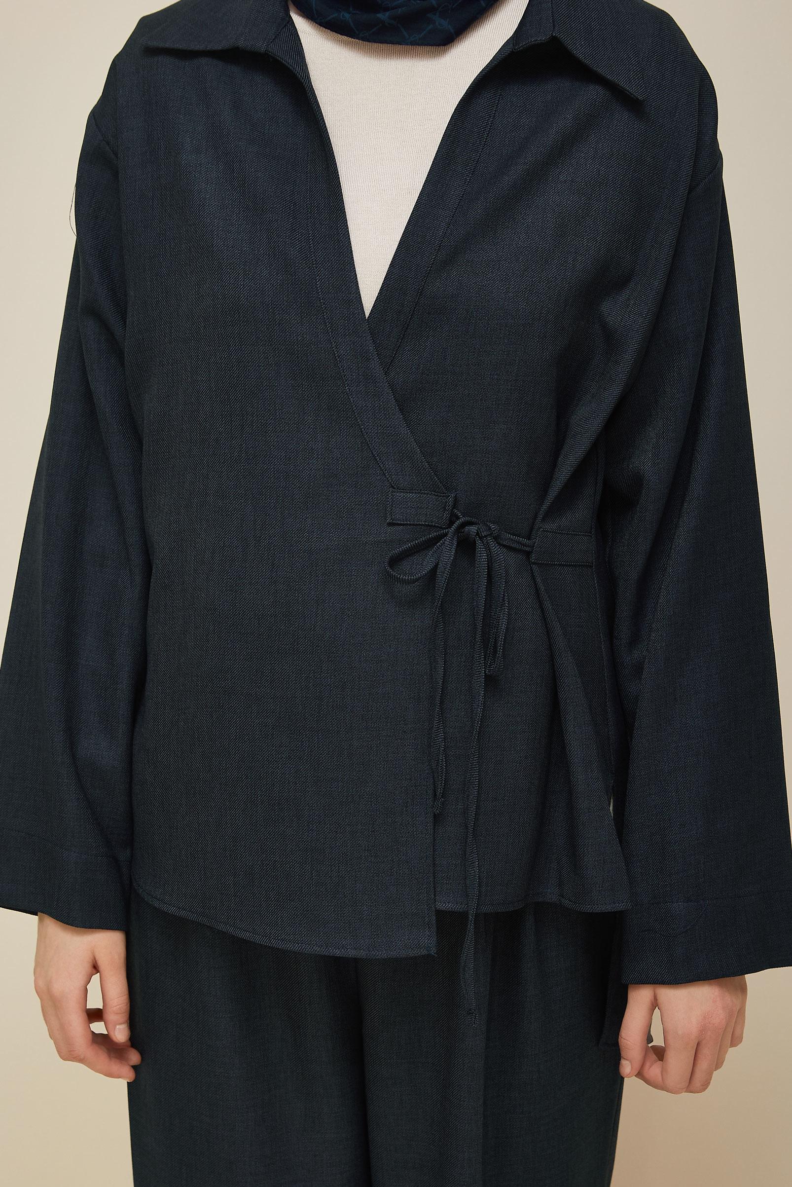 Tesettür giyim LACİVERT BAĞLAMA DETAYLI PANTOLONLU TAKIM 46045