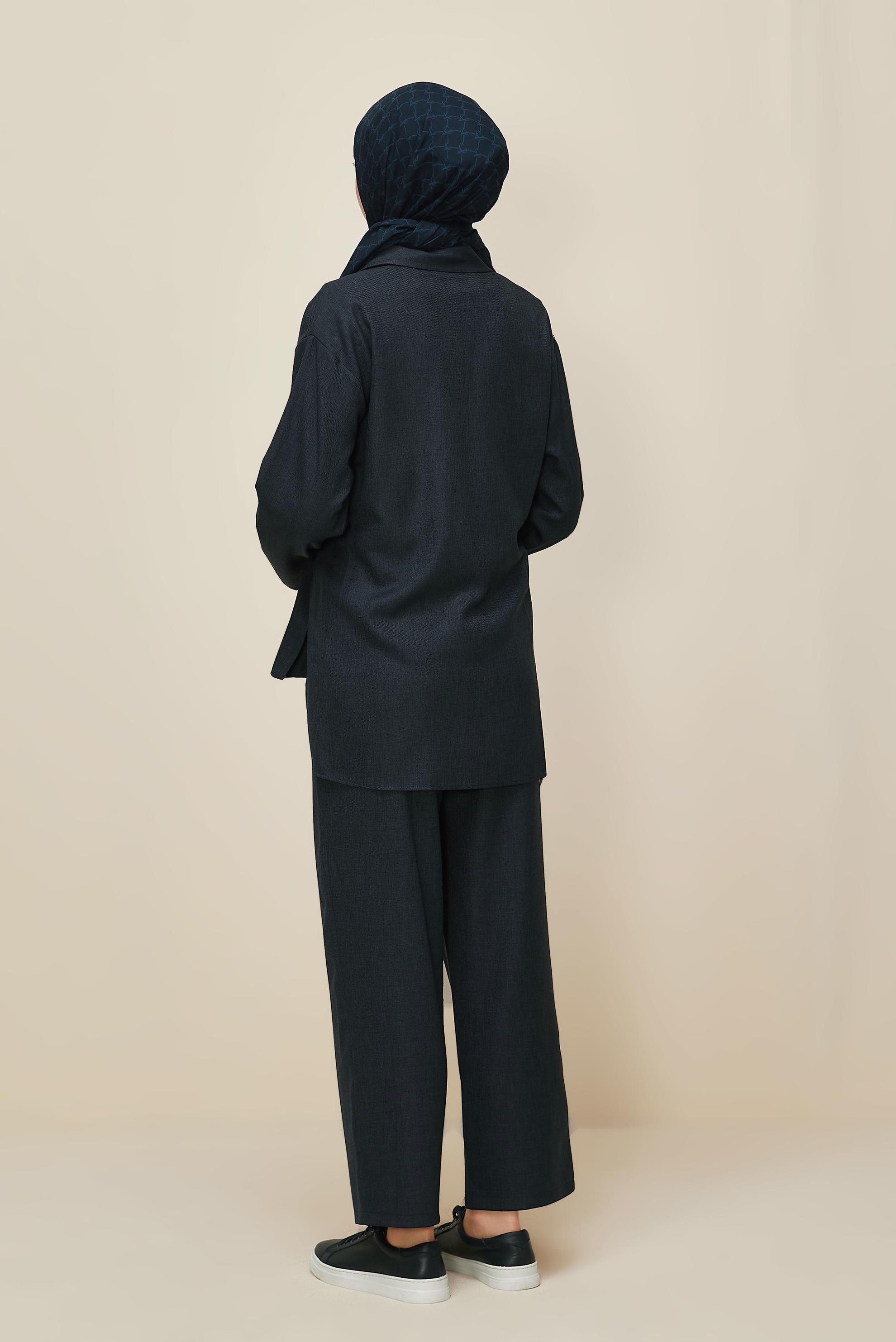 Tesettür giyim LACİVERT BAĞLAMA DETAYLI PANTOLONLU TAKIM 46045