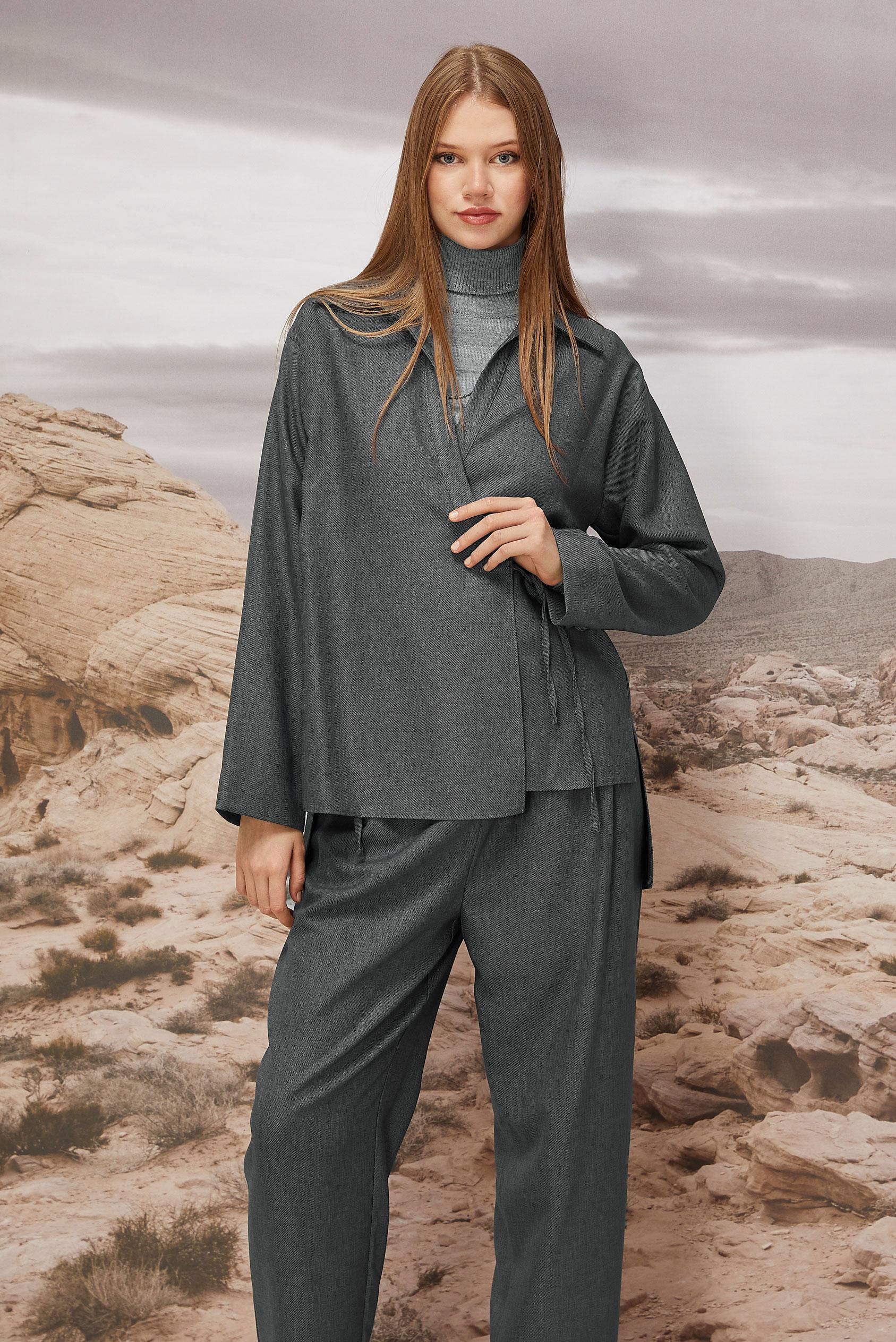 Hijab clothing GREY TIE DETAILED PANTSUIT 46045