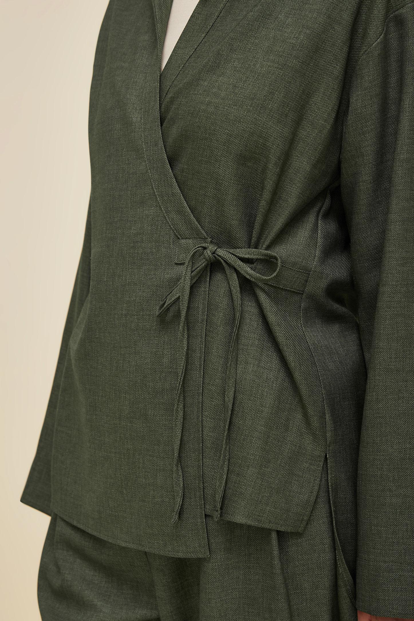 Tesettür giyim HAKİ BAĞLAMA DETAYLI PANTOLONLU TAKIM 46045