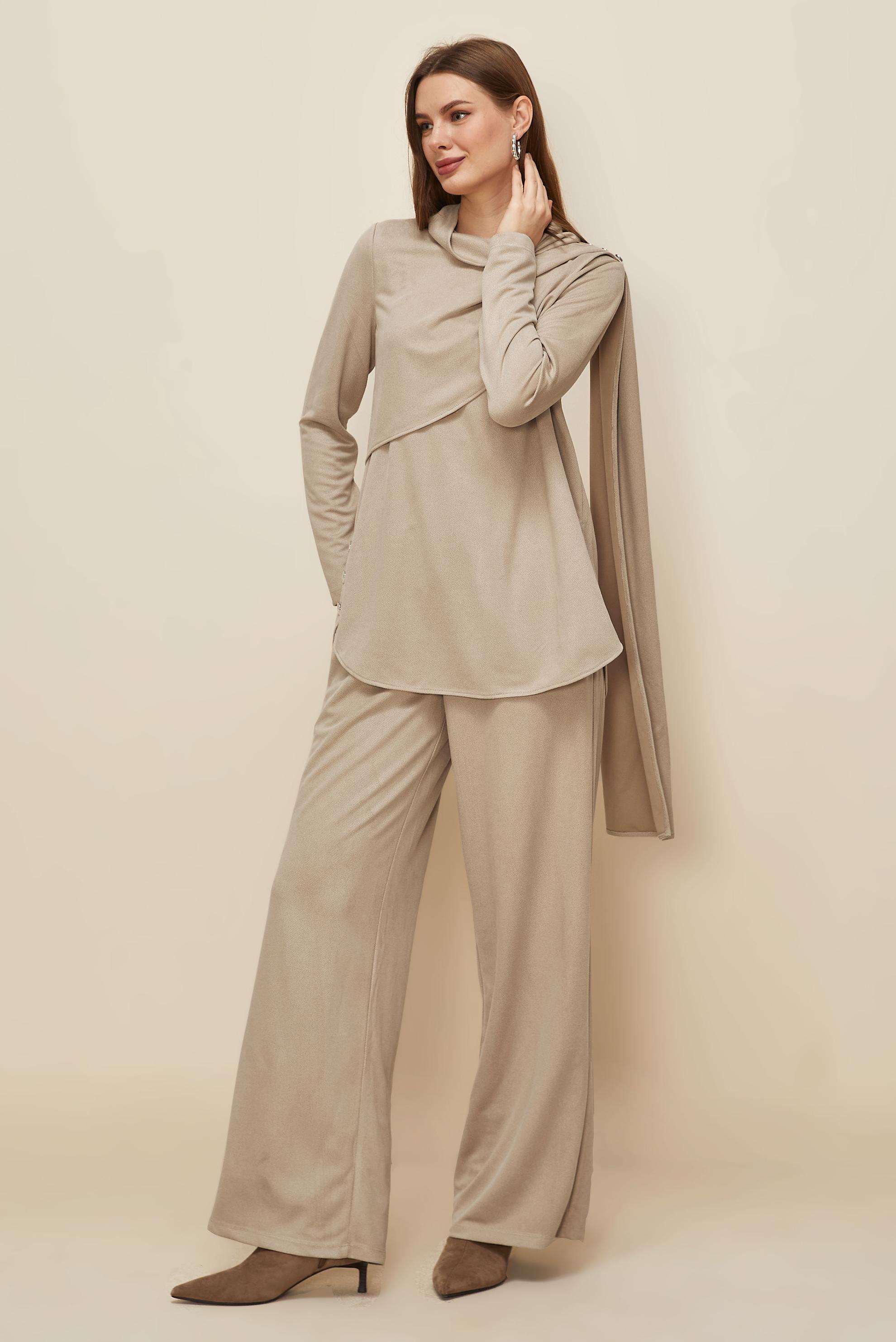 Vêtements hijab BEIGE ENSEMBLE PANTALON BOUTONNÉ 46066