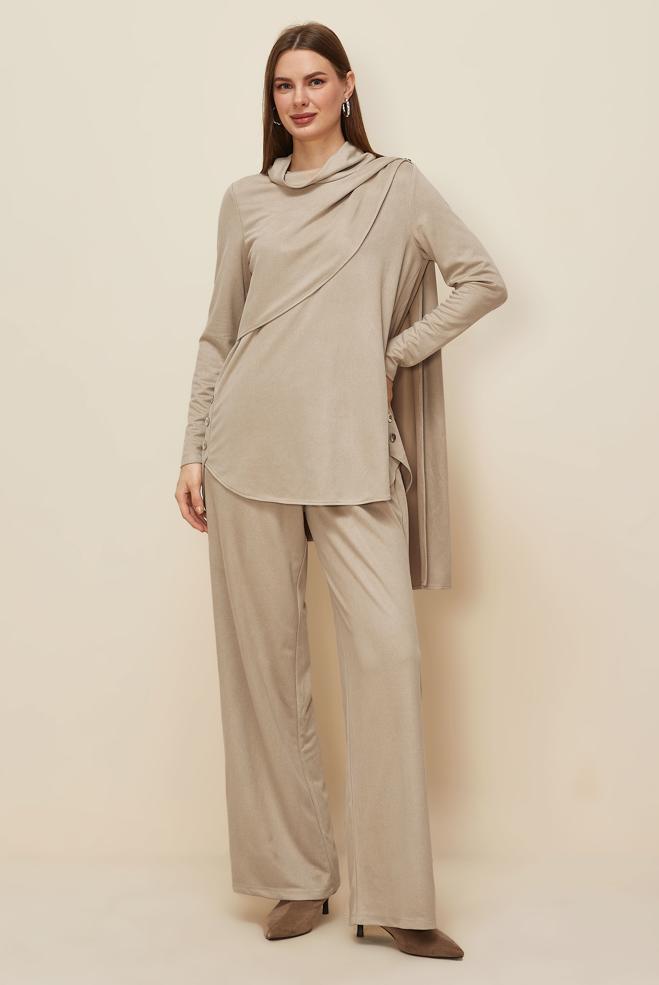 Vêtements hijab BEIGE ENSEMBLE PANTALON BOUTONNÉ 46066 - ALVİNA