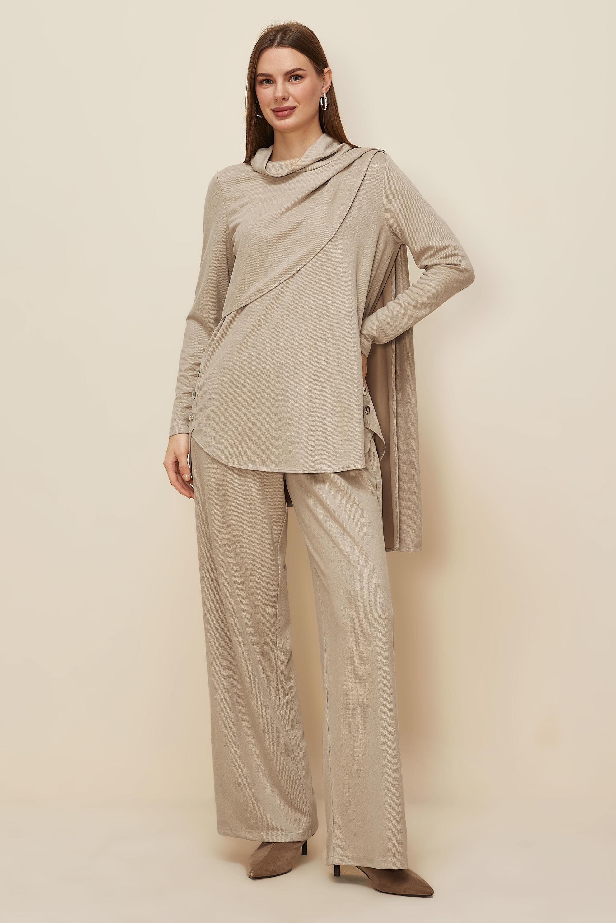 Vêtements hijab BEIGE ENSEMBLE PANTALON BOUTONNÉ 46066