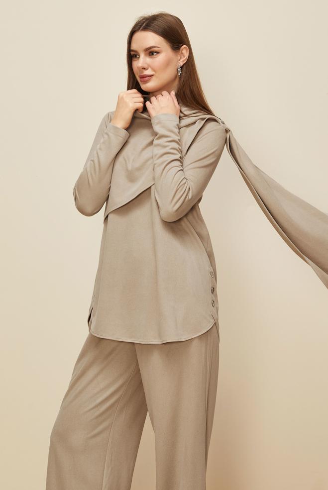 Vêtements hijab BEIGE ENSEMBLE PANTALON BOUTONNÉ 46066 - ALVİNA