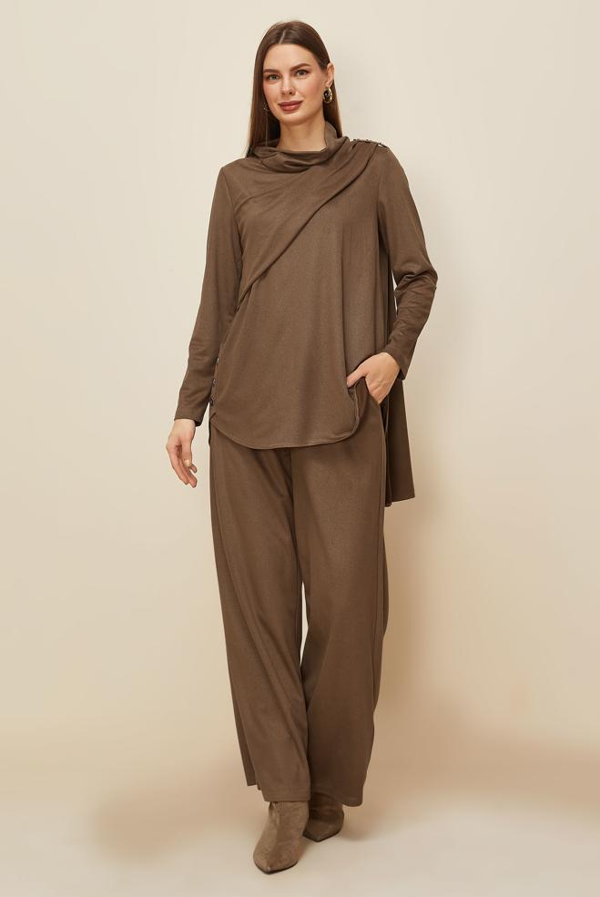 Vêtements hijab BRUN ENSEMBLE PANTALON BOUTONNÉ 46066 - ALVİNA