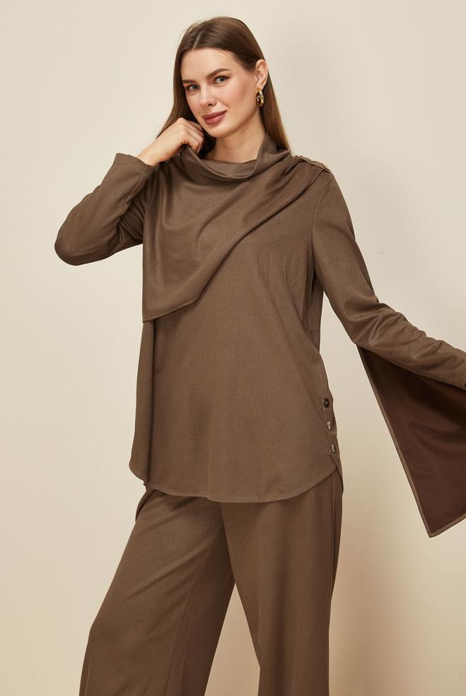 Vêtements hijab BRUN ENSEMBLE PANTALON BOUTONNÉ 46066 - ALVİNA
