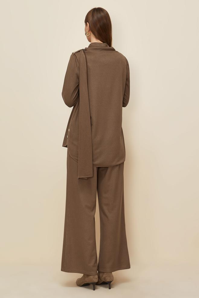 Vêtements hijab BRUN ENSEMBLE PANTALON BOUTONNÉ 46066 - ALVİNA
