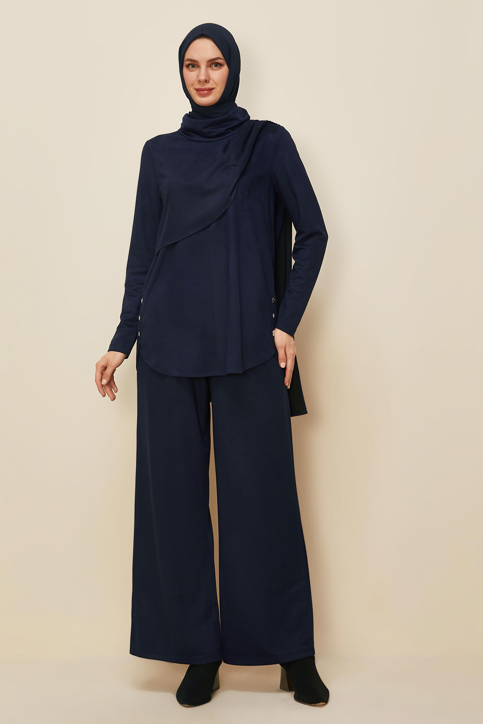 Hijab clothing NAVY BLUE 46066 DİAGONEL SÜET 2 Lİ PANT.TK.38-44 TEK 40