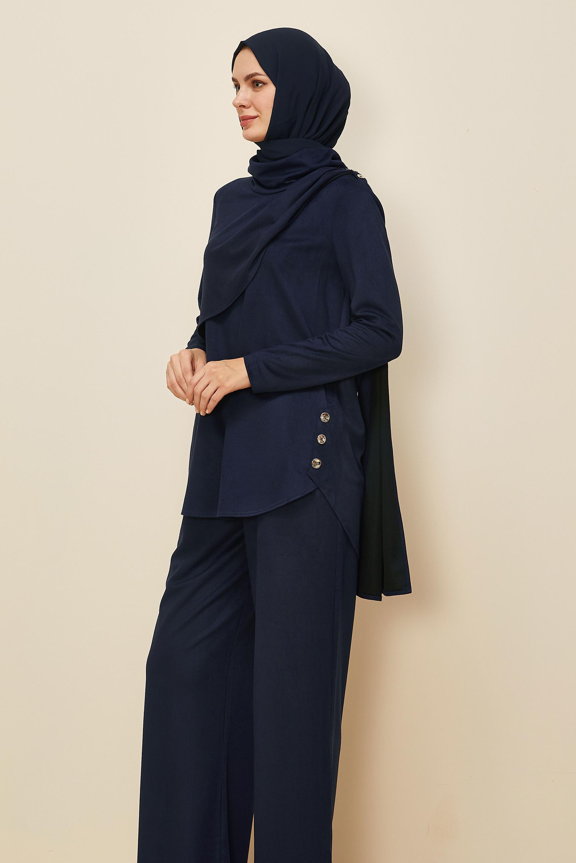 Hijab clothing NAVY BLUE 46066 DİAGONEL SÜET 2 Lİ PANT.TK.38-44 TEK 40