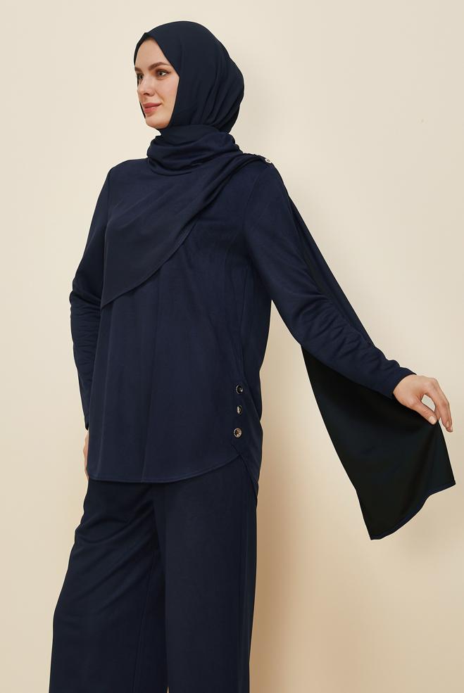Hijab clothing NAVY BLUE 46066 DİAGONEL SÜET 2 Lİ PANT.TK.38-44 TEK 40 - ALVİNA